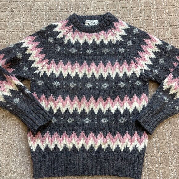 Woolrich Vintage Wool Fair Isle Nordic Sweater Women's M Gray Pink Warm Pullover - Picture 2 of 7